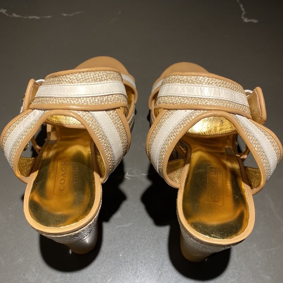 Coach Gold & White Woven Wedge Heels - Picture 3 of 11